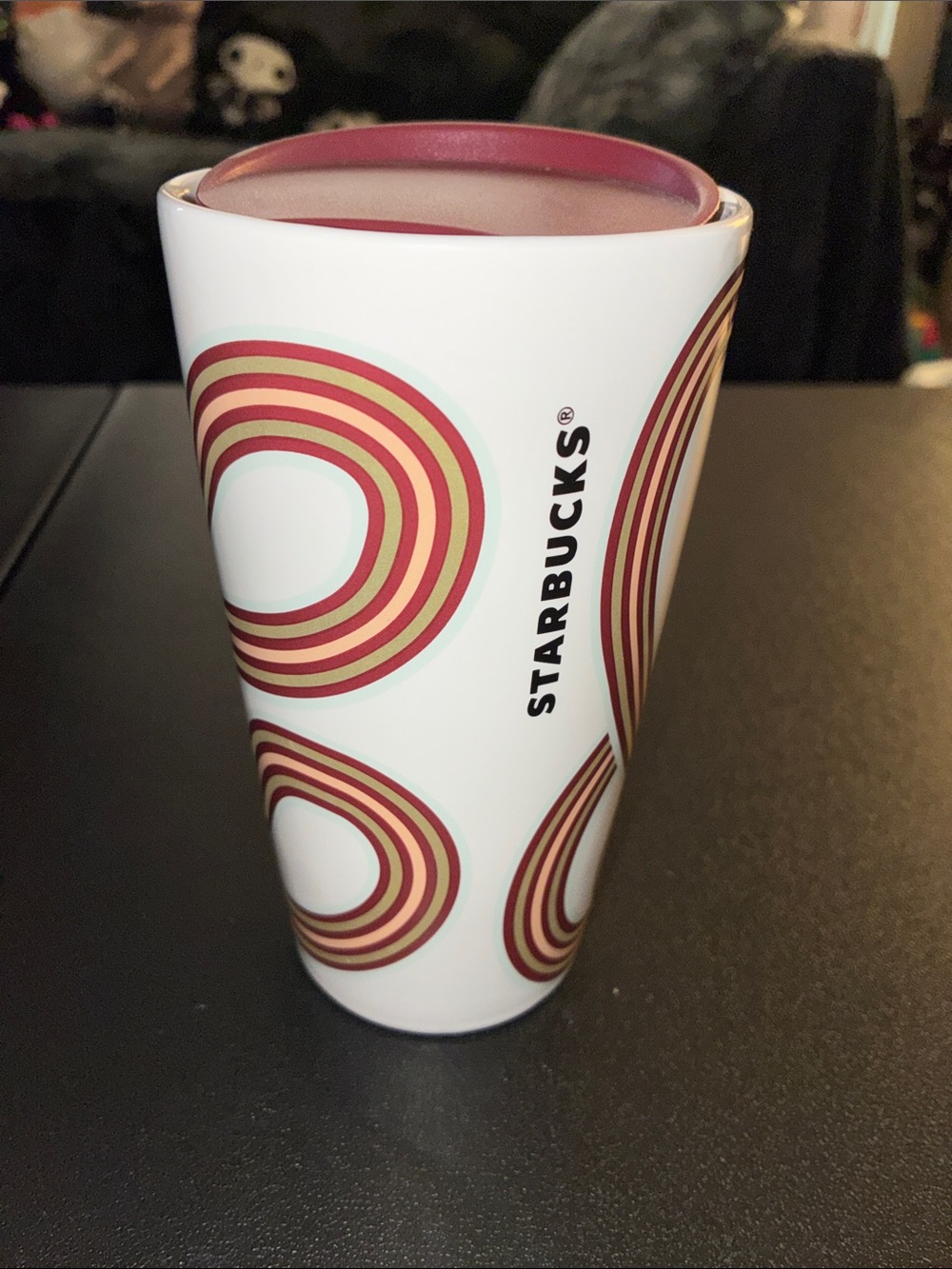 Starbucks 2024 ribbon fall White Ceramic Travel Tumbler 12oz NEW maroon gold